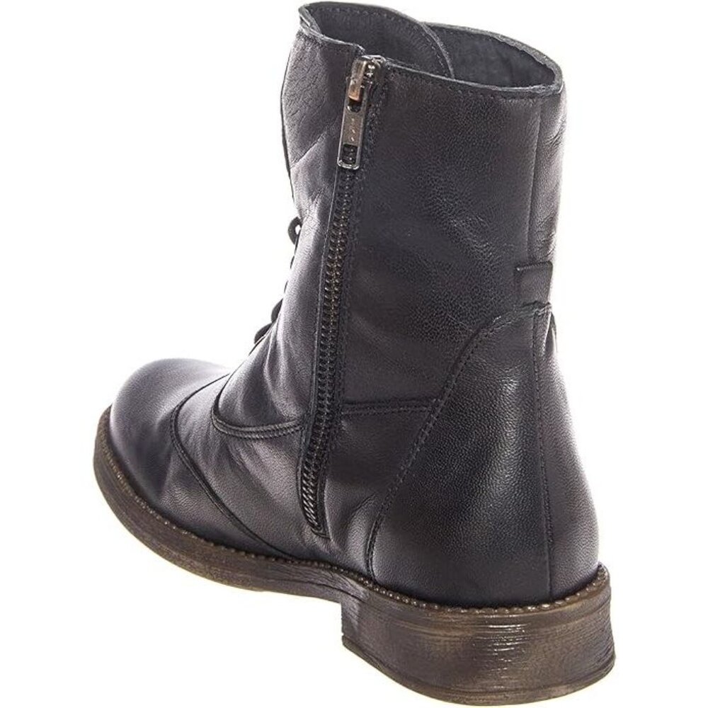 NEW Eric MIchael Women Riley Black Leather Lace Up Zipper Combat Dress Boot - Picture 5 of 5